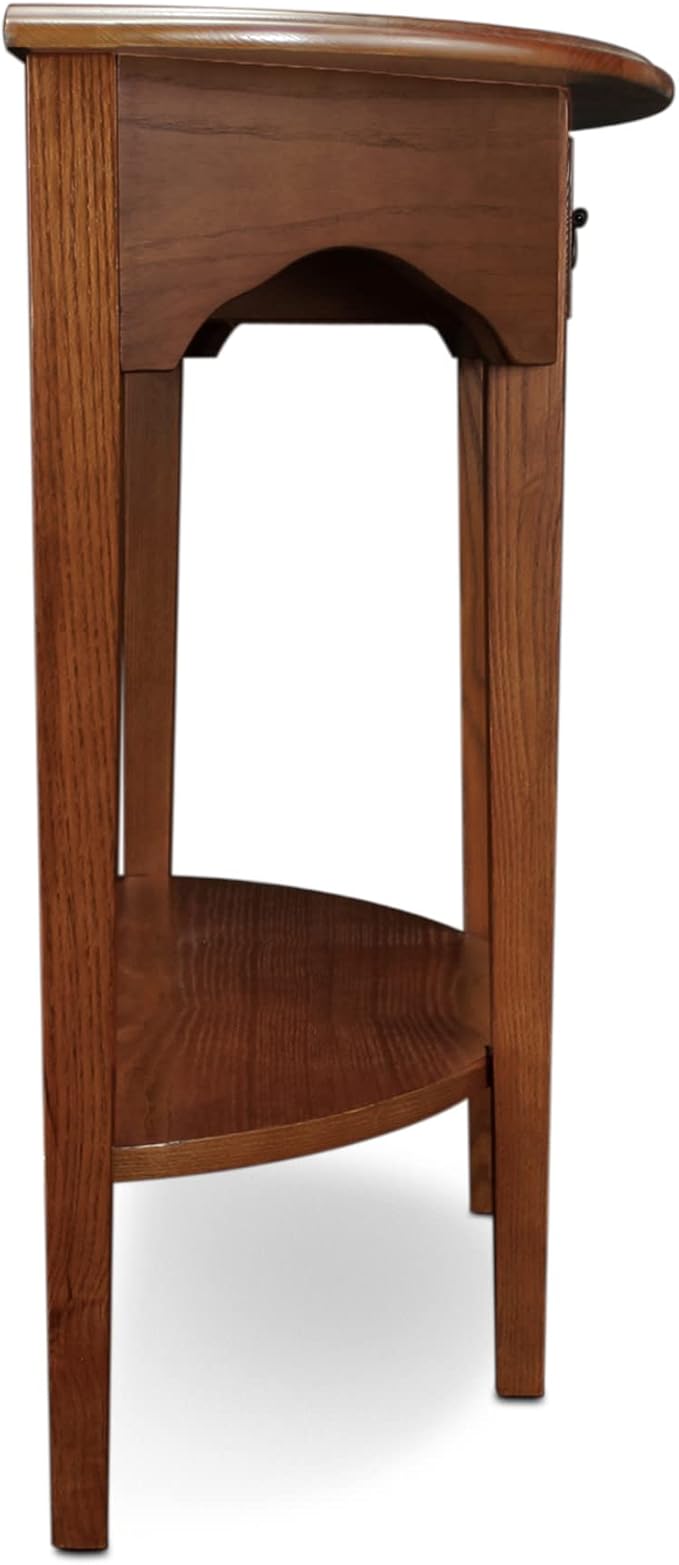 Salem Demilune Solid Wood Console Table with Drawer and Shelf, Medium Oak Brown, Perfect for Entryways, Hallways, and Living Rooms – Leick Home, 9036-MED