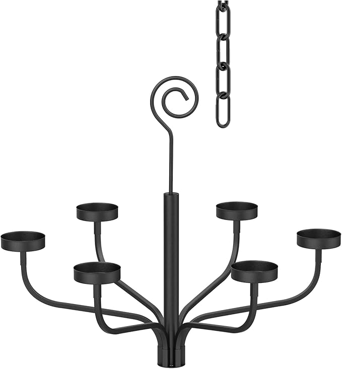 smtyle Holloween Tea LED Light Black Chandelier Tealight Candle Holders for Outdoor Gazebo Set of 6 Tealight Candles Metal Wall Sconce for Hanging Wedding Decoration