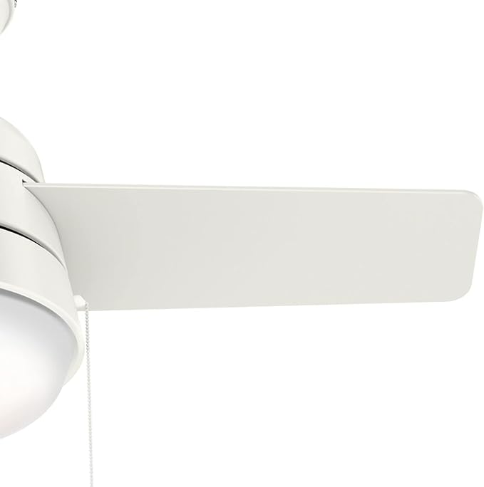 Hunter 36 inch Small Indoor Ceiling Fan with LED Light and Pull Chain - Modern Ceiling Fan, Standard Mount, 3 Blades, For Bedroom, Home Office, or Laundry Room, Quiet - Aker 59301, Fresh White