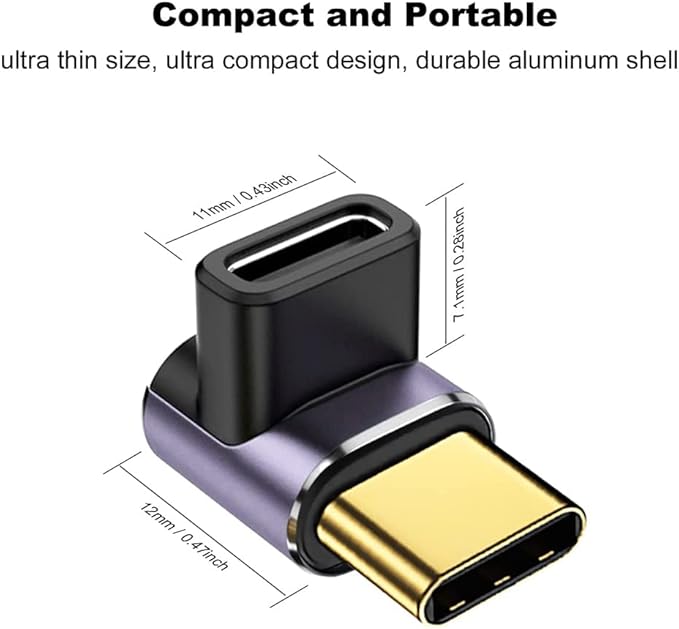 90 Degree USB-C Angled Adapter - 2 Pack, 40Gbps, 8K @ 60Hz, USB 3.1, Right Angle Extension for Laptop, Tablet, VR, Camera, Smartphone