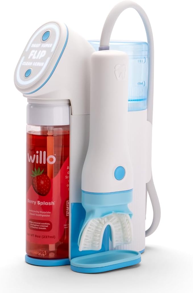 Willo Fully Automatic Kids U-Shaped Electric Toothbrush - 2 Brushing Timers, Deep-Cleans, Consistent Results, Eliminates Brushing Mistakes - Berry Splash (Medium - Kids Ages 8-11 Years)