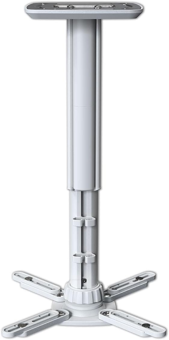 Jomard Projector Ceiling Mount, Heavy Duty Aluminum, Adjustable Height 10.05"-16.94", 360° Swivel 15° Tilt, Holds 15 Lbs, White