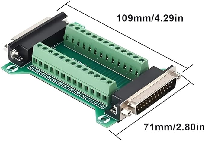2PCS DB25 Male Female Connector in One Breakout Board, RS232 D-SUB Serial to 25-pin Port Adapter Module