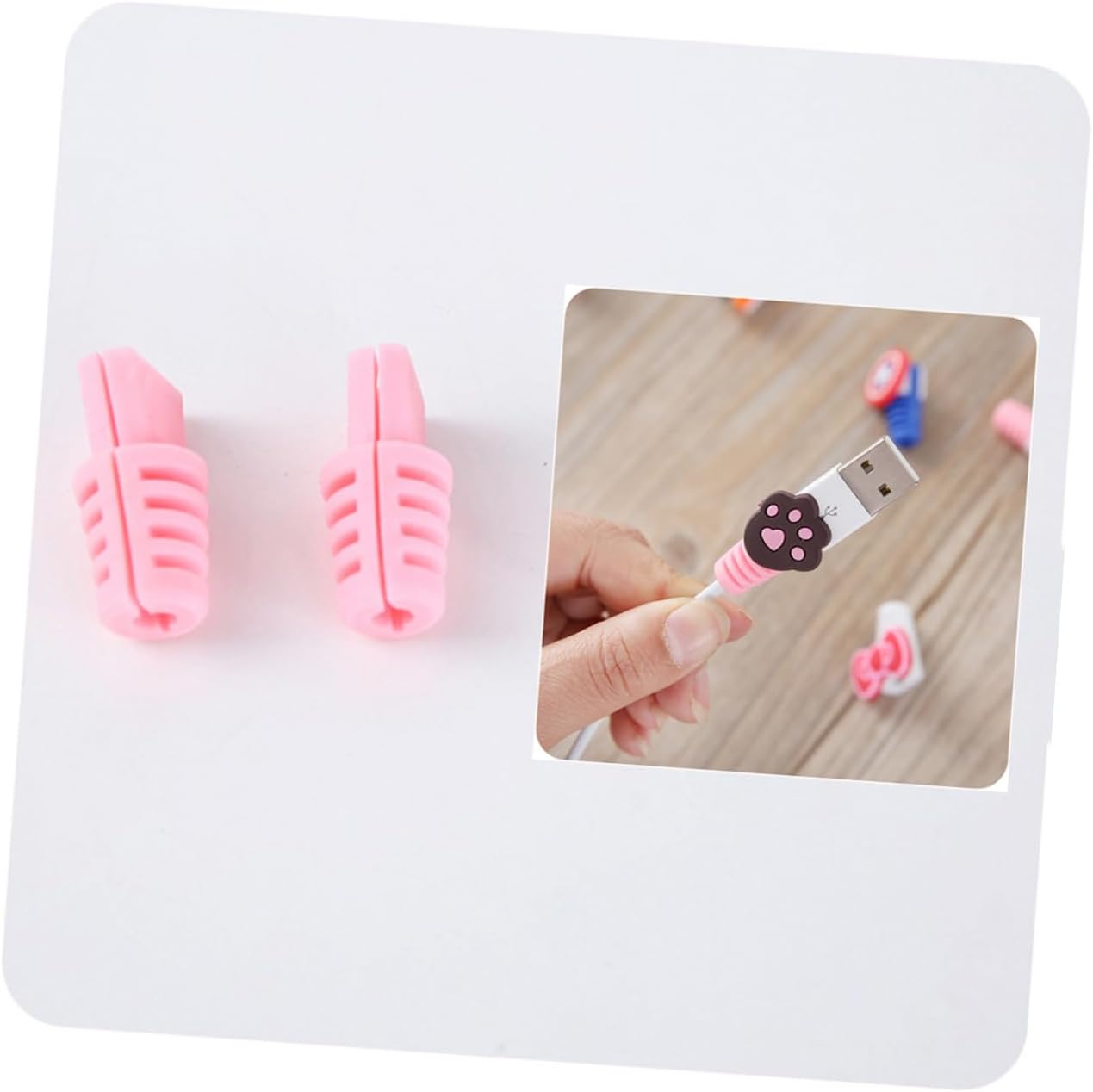 OSALADI 10 Pcs Charger Cable Protector, Cute Mobile Cord Cover for Phone Charger Cable Ends, Pink Savers