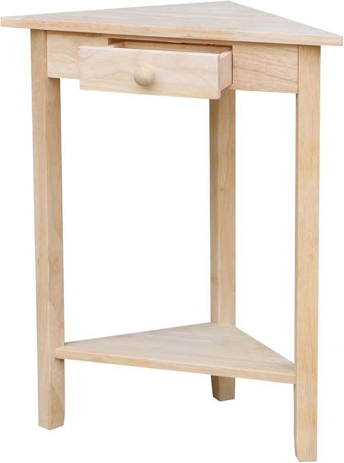 IC International Concepts Corner Accent Table Solid Real Wood, Sturdy Parawood, 19.7" W x 9.9" D x 24" H, DIY, Paint/Stain Ready, Unfinished