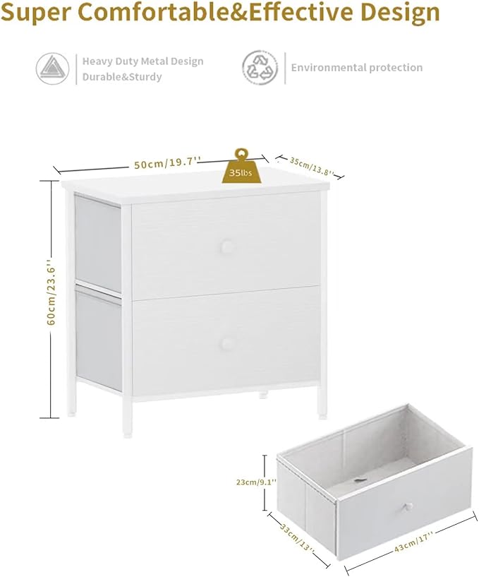 BOLUO White Nightstands Set of 2 - Nightstand and Dresser Sets Night Stand Dresser for Bedroom End Table with Fabric Drawers Organizer Modern