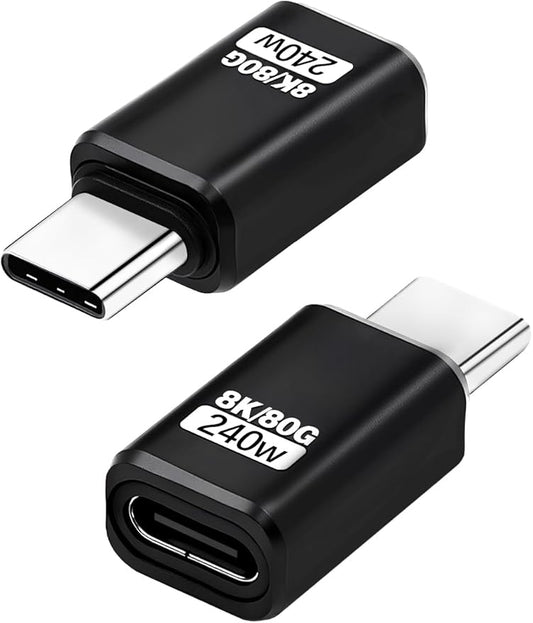 Duttek 80G USB C Extender Adapter, USB C Male to Female Adapter Connector 240W PD & 8K Video Compatible with Thunderbolt 5 Cable for Steam Deck, ROG Ally, Switch, Notebook, PC, Tablet, Phone 2 Pack