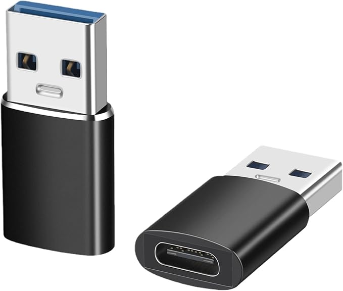 USB Male to USB-C Female Adapter (2-Pack), USB 3.0 for Charging, Data Transfer & OTG Aluminum Conversion - Black
