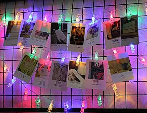 LED Photo String Lights 20 Photo Clips Battery Powered Fairy Twinkle Lights, Wedding Party Home Decor Lights for Hanging Photos, Cards and Artwork Multicolor