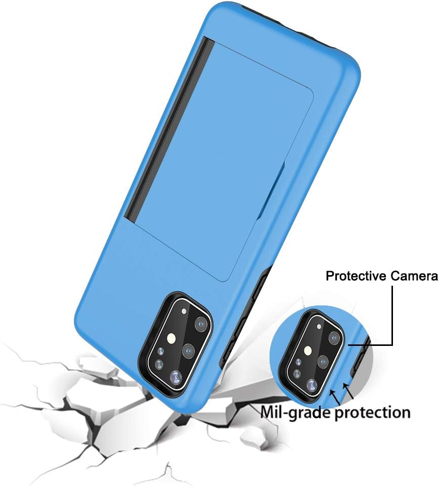 Phone Case for Samsung Galaxy A51 5G, Tempered Glass Screen Protector Cover with Credit Card Holder, Rugged Blue