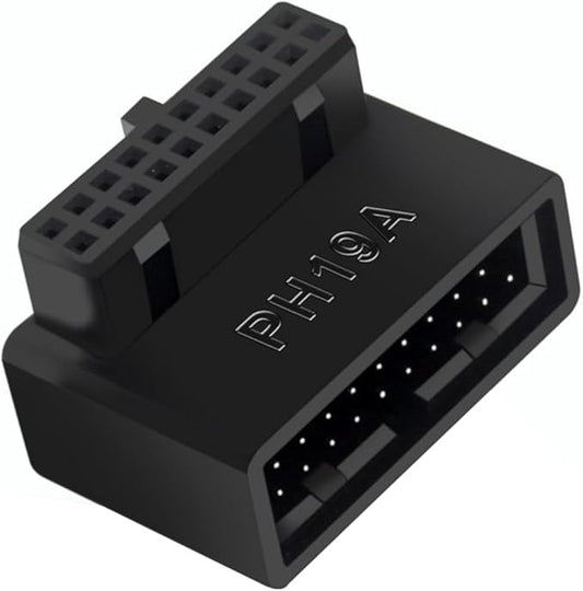 USB 19Pin/20Pin 90 Degree Male to Female L Turn Right Angle Extension Adapter(Up Angled)