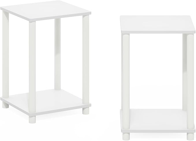Furinno Turn-N-Tube Side Table Set of 2, 2-Tier Stackable End Table with Open Shelf, Toolless Night Stand, Bedside Table, for Living Room, Bedroom, White