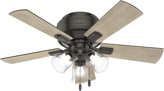 Hunter 42 inch Indoor Ceiling Fan with LED Lights and Pull Chain - Low Profile Mount Ceiling Fan, 5 Blades, For Bedroom, Living Room, or Kitchen, Quiet - Crestfield 52153, Noble Bronze