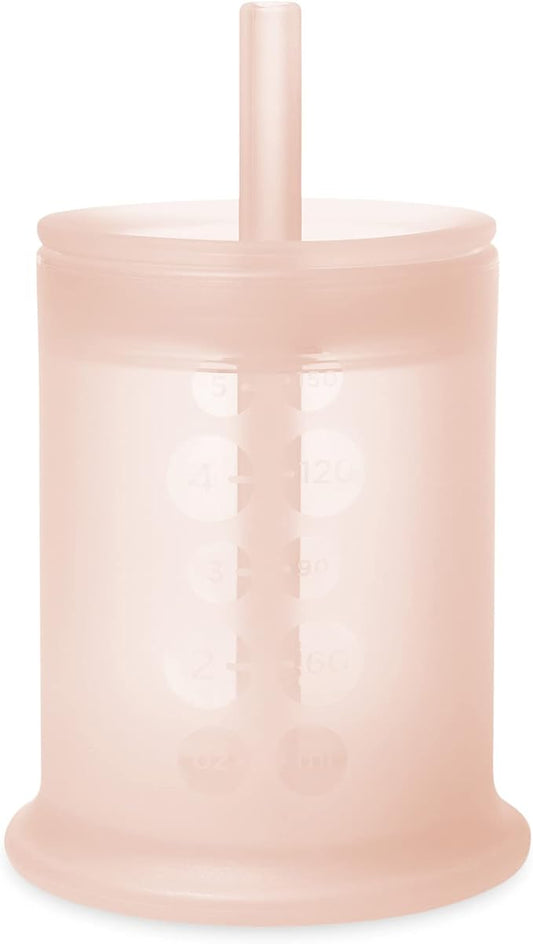 Olababy Silicone Training Cup with Straw Lid | Babies Water Drinking Cup | 6+ Mo Infant To 12-18 Months Toddler | Sippy Cup For Kids & Smoothie Cup | Baby Led Weaning (Coral, 5 oz)