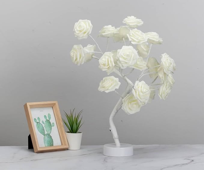 COLORLIFE Rose Lamp White Room Decoration White Flower Night Light Gift for Girlfriend Mom Daughter Aunt Gift for Her Birthday Holiday Party Wedding Room Decoration