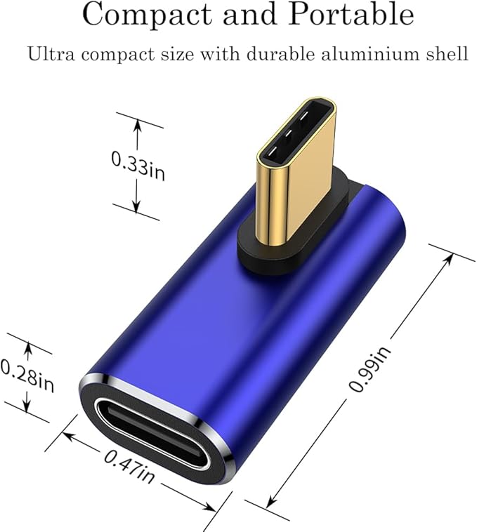 AuviPal 90 Degree USB C Adapter (2 Pack), L Shape Left and Right USB Type C Connector for Meta Quest, MacBook, iMac, iPad, iPhone 16 15 Series and Other Type C or Thunderbolt 4/3 Devices - Blue