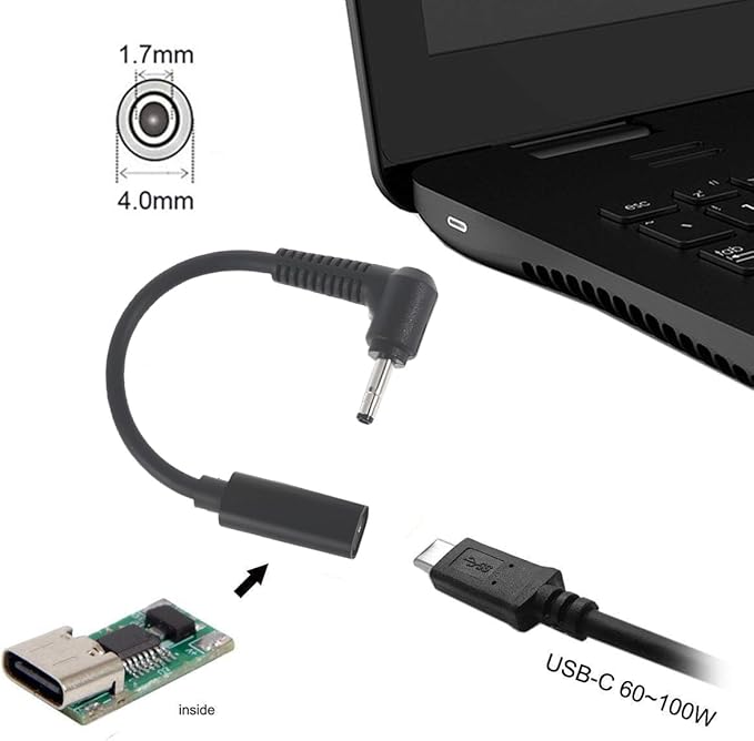 USB C to Slim Tip Laptop Charging Cable Adapter Female Type C to Male Converter for Dell Laptop 18-20V Works with 45W 65W 90W (4.0 x 1.7mm Dell)
