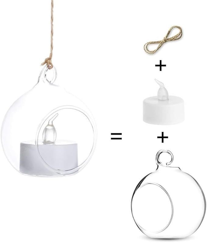 Sziqiqi Hanging Glass Globes Orbs Tea Light Candle Holders with Flameless LED Tealight for Wedding Ornaments, Wedding Birthday Christmas Party Centerpiece Accessory 2.36inch 20pcs +4 Extra
