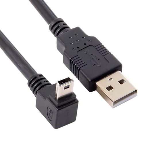 NFHK Mini USB B Type 5pin Male Down Angled 90 Degree to USB 2.0 Male Data Cable 5 Meters with EMI Ferrite Core 50cm
