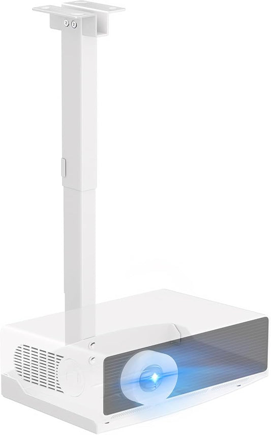 Projector Ceiling Mount with Tray, Adjustable Height Universal Bracket with Concealed Cable Management, No Hole Installation, Holds up to 22 lbs – Ideal for Home Theater & Office (White)