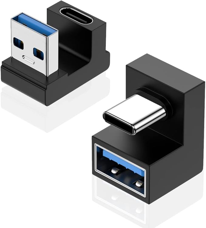 180 Degree USB A Male to USB C Female Adapter, Back Angled Opposite U Shape USB A Female to Type C Male Cable Connector Support 10Gbps & Data Transfer, for Laptops/Phone/Tablet