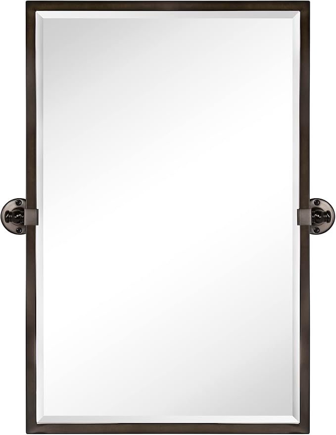 TEHOME Pivot Tilting Bathroom Vanty Mirror Rectangle Oil Rubbed Bronze Metal Framed Beveled Wall Mirror, Overall 23.9 x 30 inches (Mirrror 20 x 30 inches)