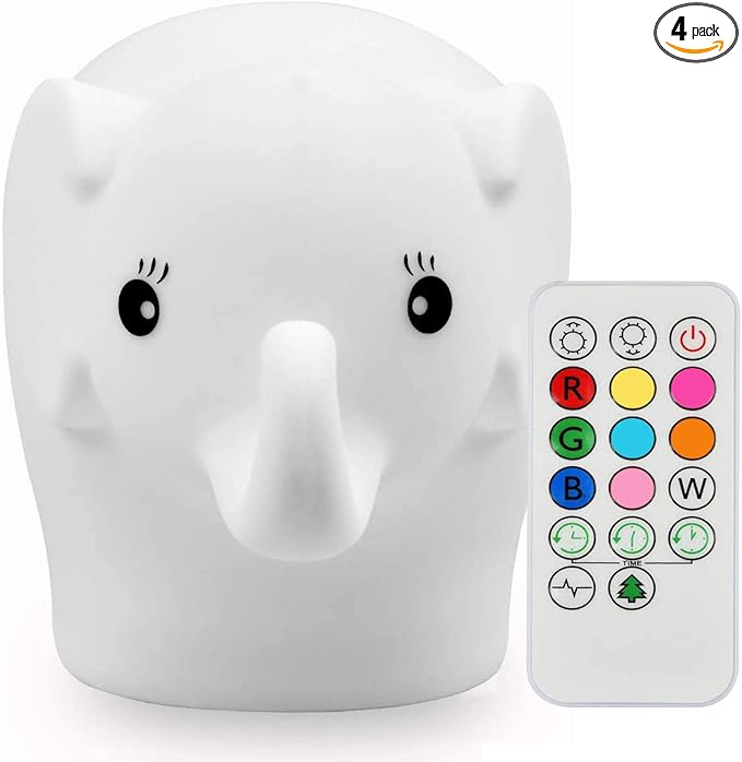 Night Light Kids with Cute Elephant Design Children's Room LED Bedside Lamp with Changeable RGB Colors Rechargeable Night Light Compatible with Touch-Control & Remote Control - Elephant