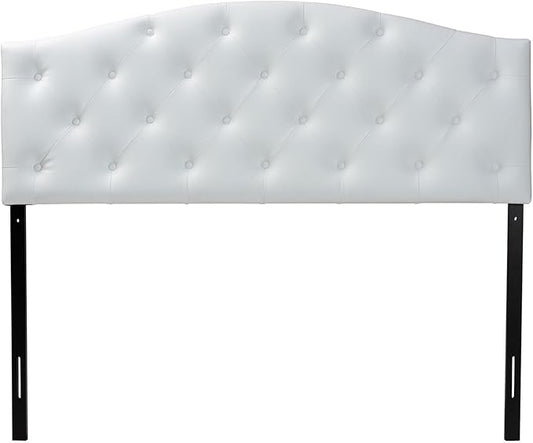 Baxton Studio Myra Modern and Contemporary Full Size White Faux Leather Upholstered Button-Tufted Scalloped Headboard