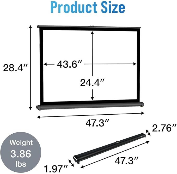 Japard 50 Inch Projector Screen Portable Floor Standing16:9 HD Floor Rising Retractable Tabletop Projector Screen with Stable Stand Compact Mobile Screen, Office, Classroom