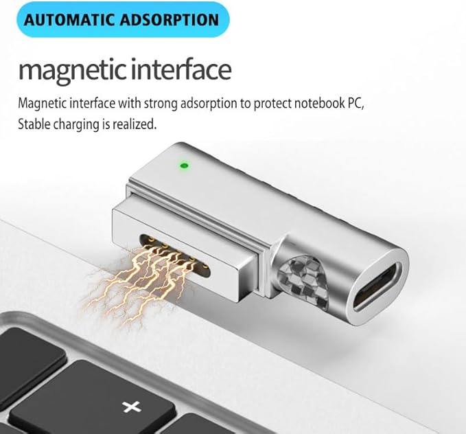 Magnetic 90 Degree USB C to Magnetic 2 T-Tip Adapter, Type-C to Safe 2 T-Head PD 100W Power Fast Charging Converter for 2013-2015 MacBook Pro Air with 100W/5A USB C Cable (1.5M)
