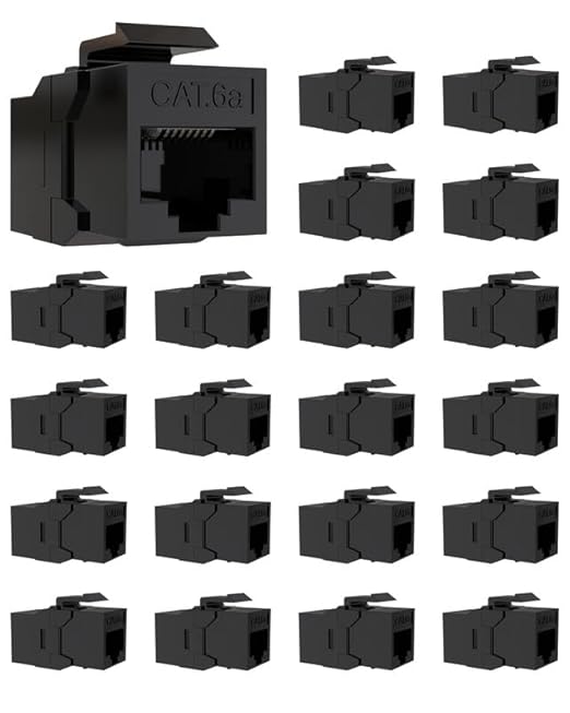 20 Pack CAT6A RJ45 Keystone Couplers, Ethernet Keystone Jack Female to Female RJ45 Couplers UTP for Cat6a/Cat6/Cat5e/Cat5 Network Cable Black