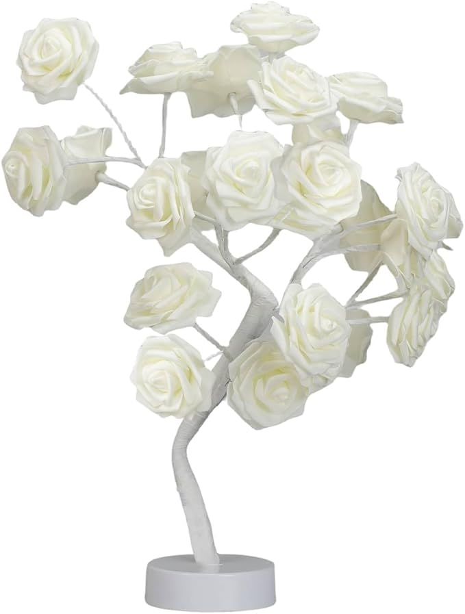 COLORLIFE Rose Lamp White Room Decoration White Flower Night Light Gift for Girlfriend Mom Daughter Aunt Gift for Her Birthday Holiday Party Wedding Room Decoration