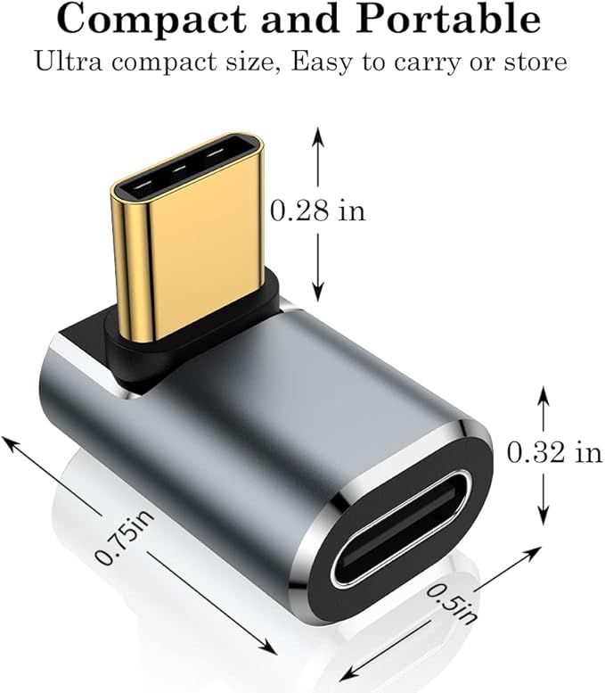 AuviPal USB C 90 Degree Adapter (2 Pack), Up and Down Right Angle L Shape USB Type C Male to Female Connector for Steam Deck, ROG Ally, MacBook, Tablet, Phone and More - Space Gray