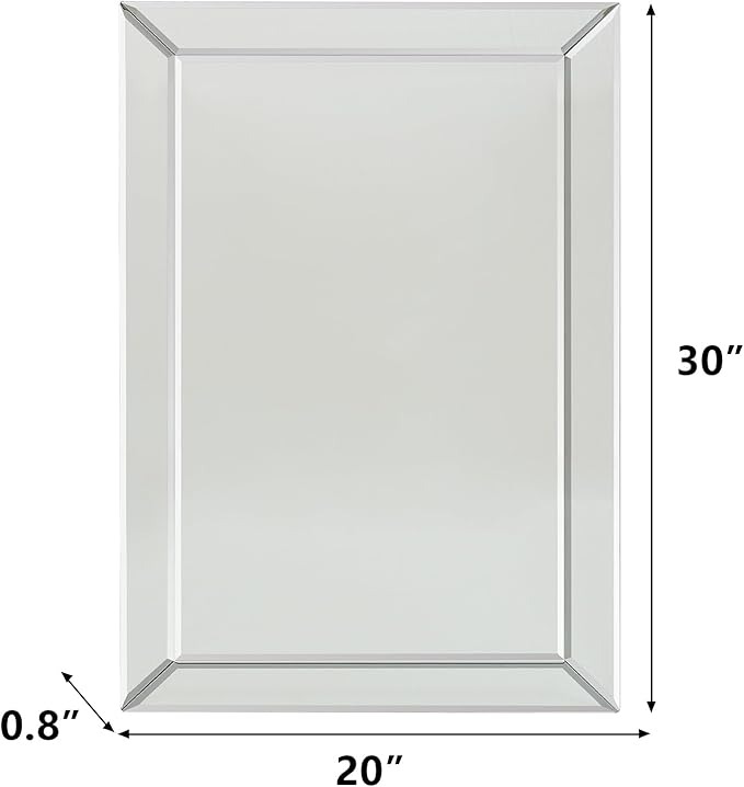 Pregaspor Frameless Bathroom Mirror - 20" x 30" Rectangular, Polished Beveled Edge for Washroom