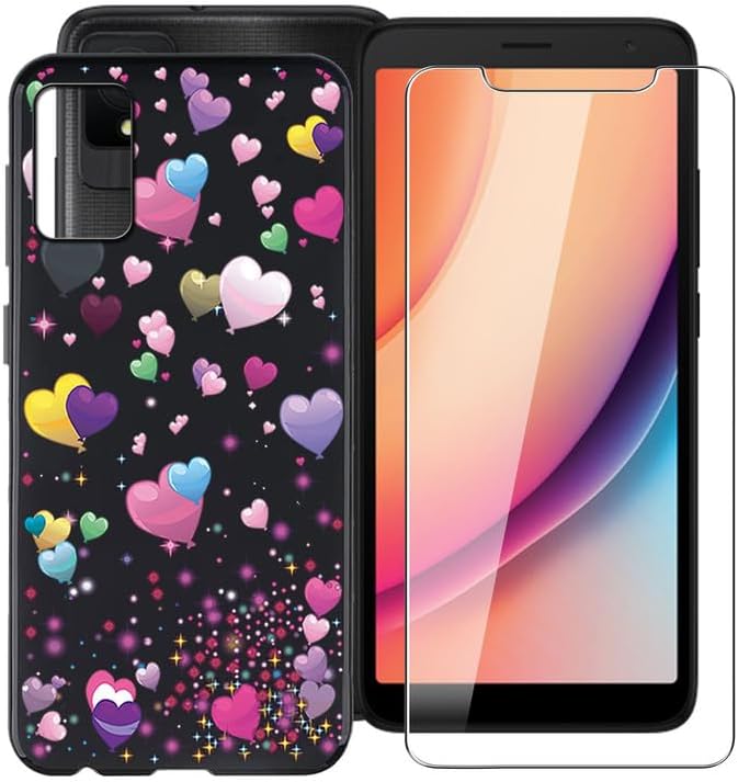 Phone Case for TCL K11 T432W (6.00") - Black Shockproof Bumper Cover with [1 X Tempered Glass Screen Protector],