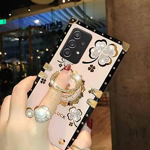 Samsung Galaxy S21 Ultra Bling Case, Gold Fashion Square Bling Diamond Glitter Soft Trunk Cover with Ring Holder