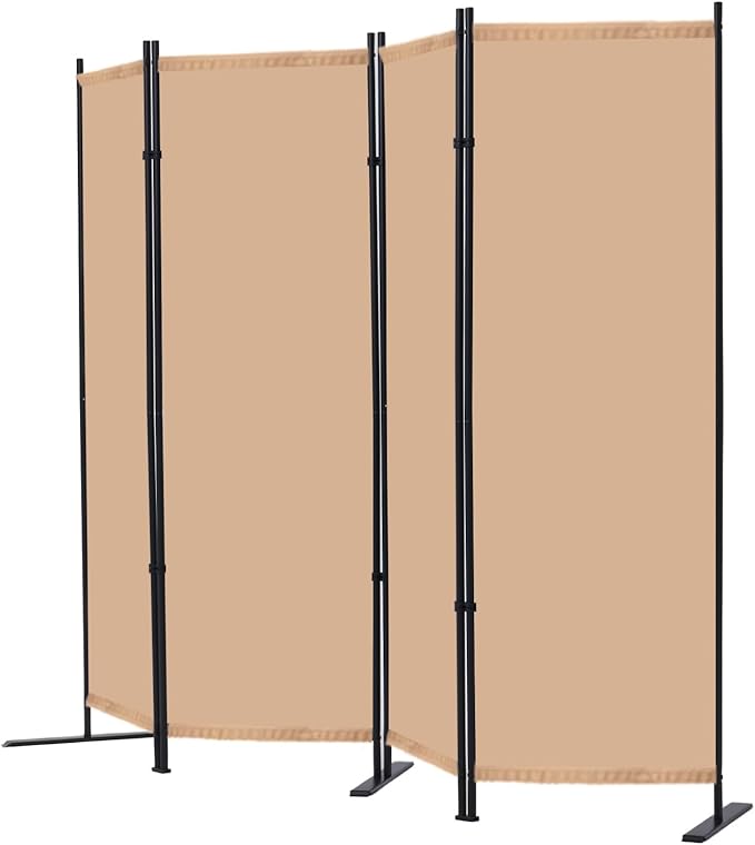 RANTILA 4 Panel Room Divider, 6 FT Folding Privacy Screen with Wide Feet, Freestanding Partition for Room Separation, Portable Room Divider Panel, 89" W x 71" H, Beige