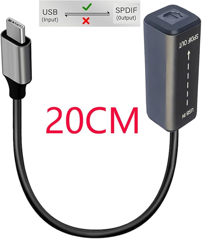 USB C to TosLink SPDIF Adapter Cable, Type C Male to TosLink PCM Female Digital Optical Audio Adaptor Cord for Laptop Computer PC PS5/PS4,Echo Wall, Amplifier, DAC (NOT for TV) (USB C)