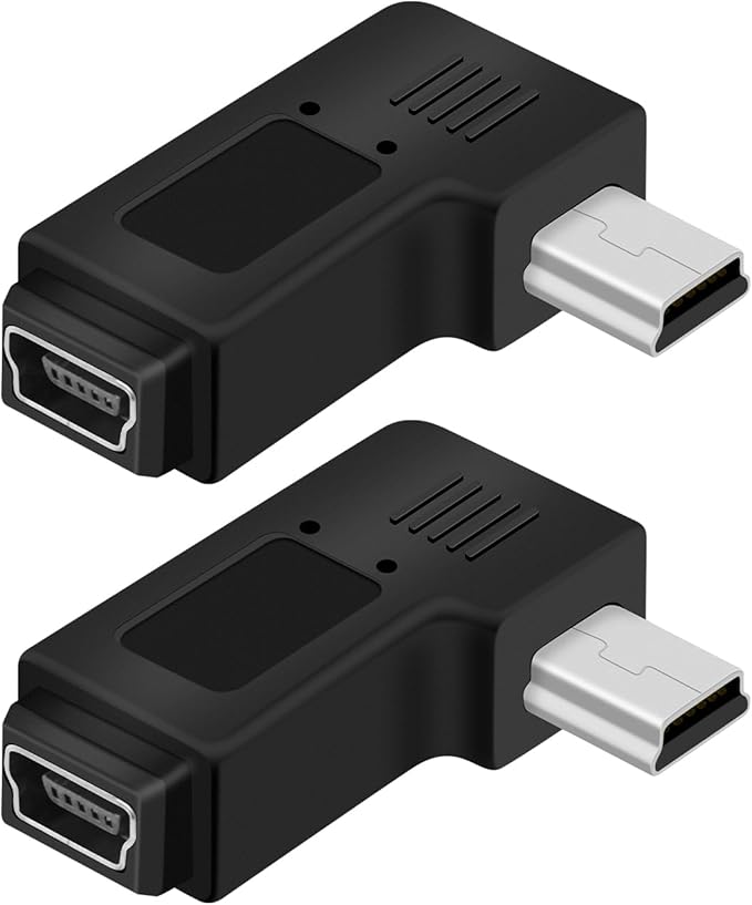 RIIEYOCA Mini USB 5 PIN Adapter,90 Degree Left and Left Angled Mini USB Male to Female Connector,Supports Charging and Data Transfer for Mobile Phones,Cameras,Laptops etc.(2Pack)