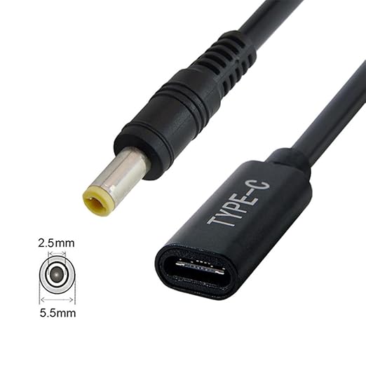 NFHK Type C USB-C Female Input to DC 5.5 * 2.5mm Power PD Charge Cable fit for Laptop 18-20V 20cm