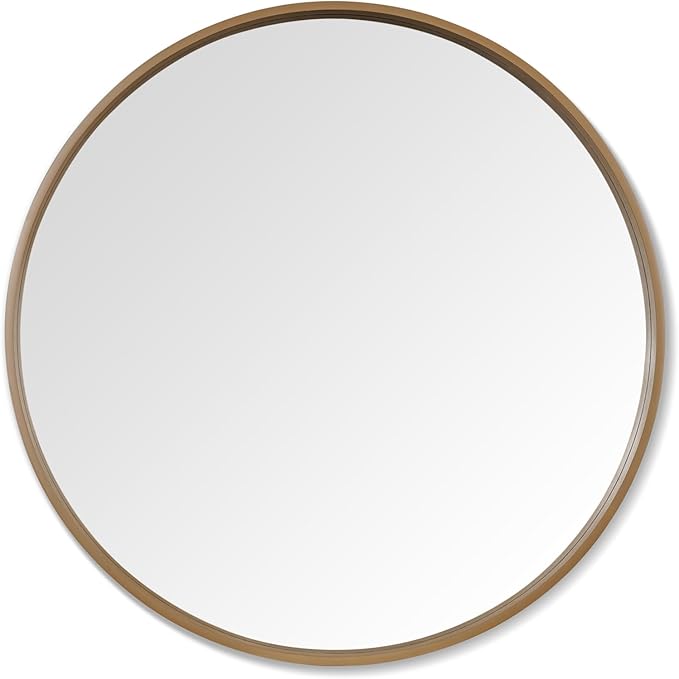 WallBeyond Round Wood Mirror, 32" Round Modern Decoration Large Circle Wall Mirror for Bathroom Living Room Bedroom Entryway, Honey
