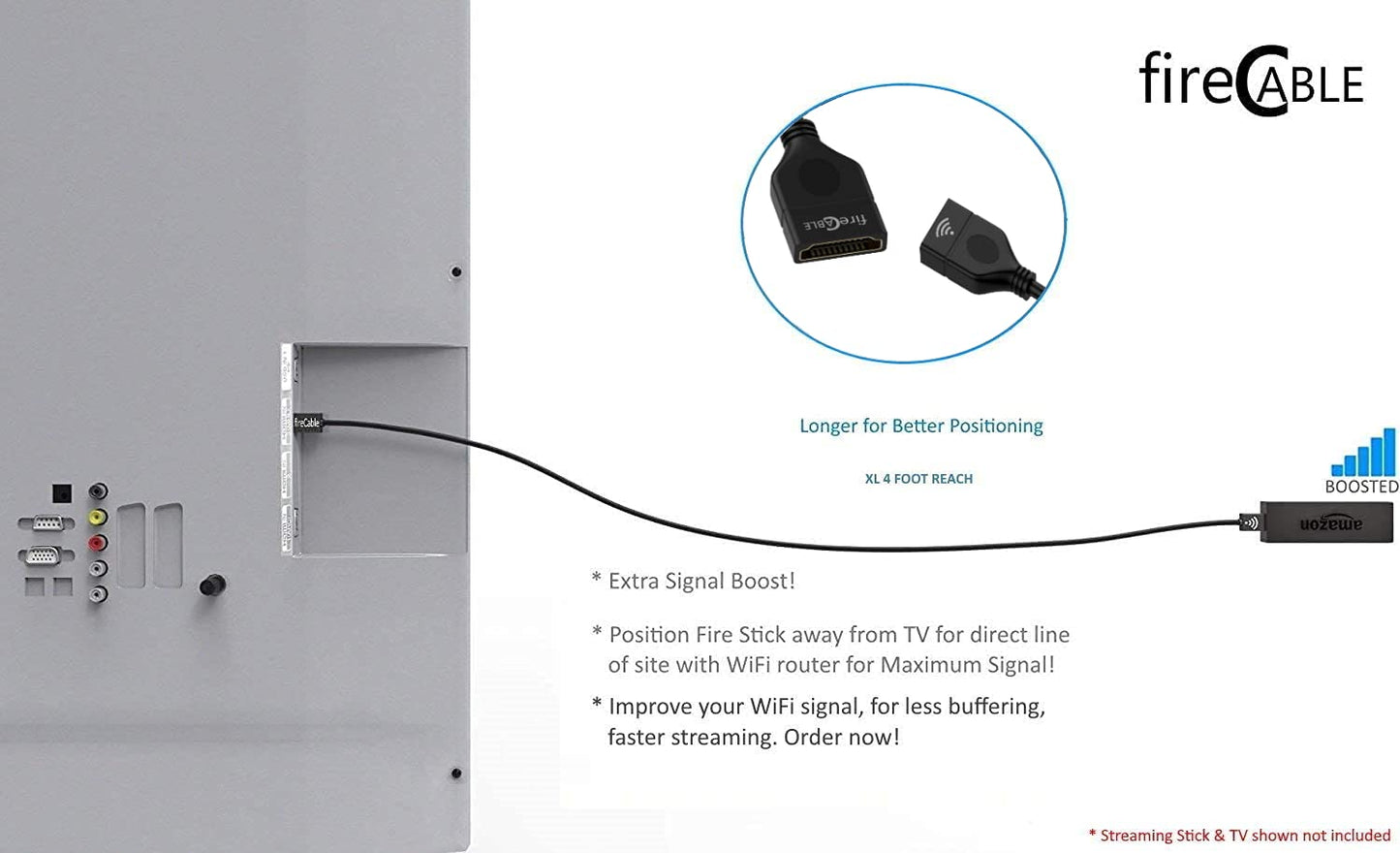 XL HDMI Extender Cable for Streaming Sticks, Increases WiFi Signal for Faster Streaming