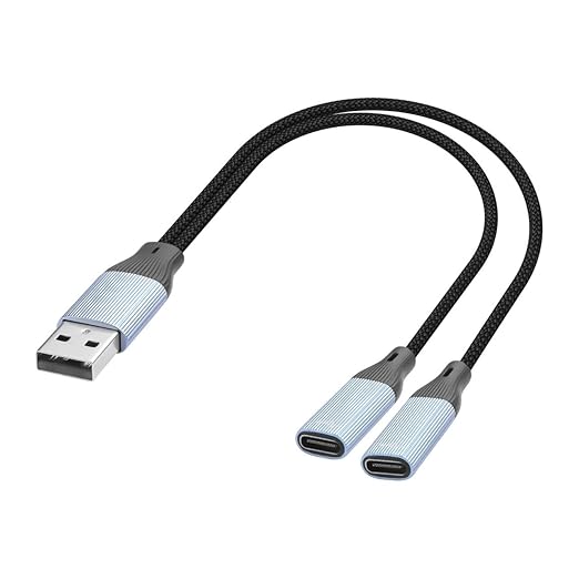 USB-C Splitter Cable,USB 2.0 Male to Dual Type-C Female Adapter Cable,USB A to Double Port Type C Splitter Charging Cable Charging and Data for Phone,Tablet,Laptop-17cm/6.6in