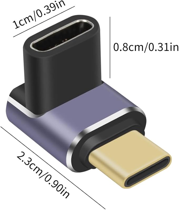 USB C 90 Degree, Right Angle Adapter, Female to Female Adapter240W PD, 40Gbps and 8K Video Supports Thunderbolt 4/3 Cable for laptops, Tablets and Phones (2 Packs) (USB C Coupler 240W)