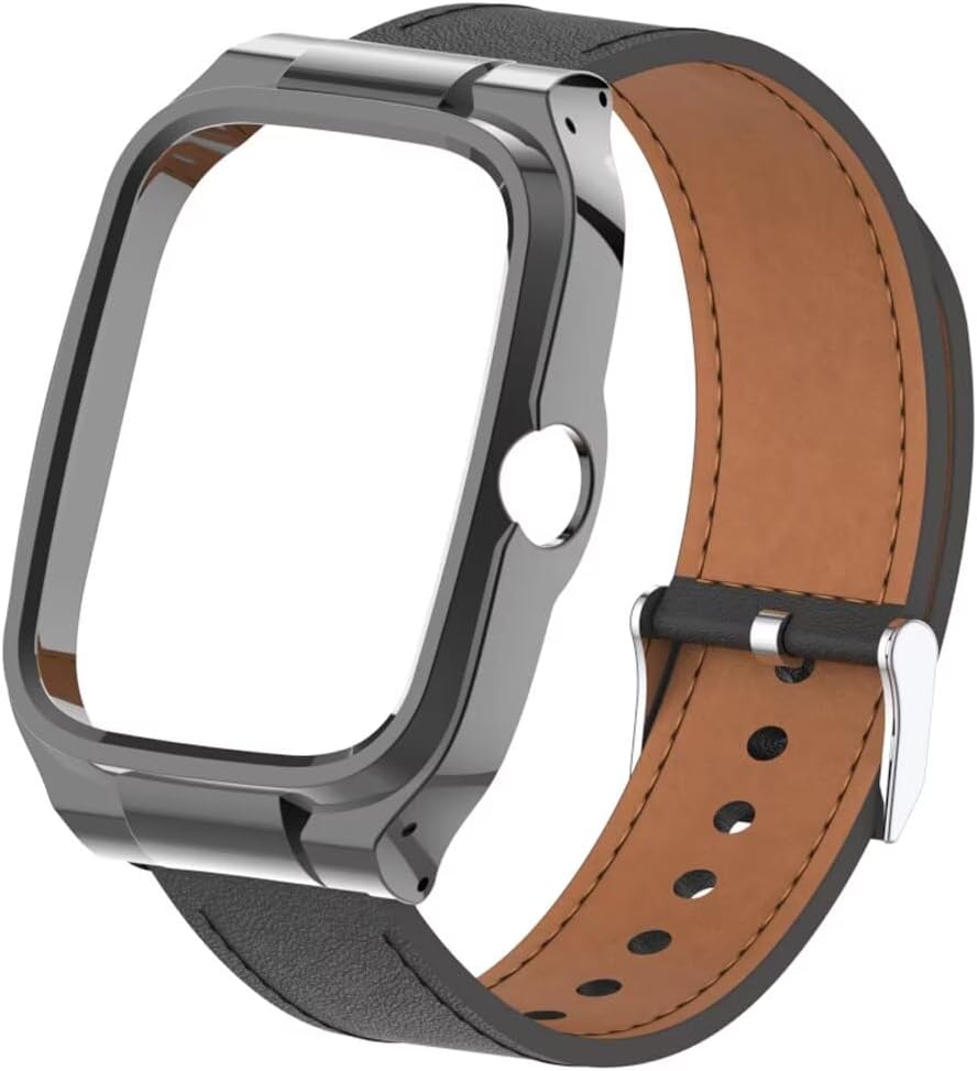 Leather Replacement Bracelet Strap for Xiaomi Redmi Watch 4, Compatible Watchband Accessories with Metal Frame