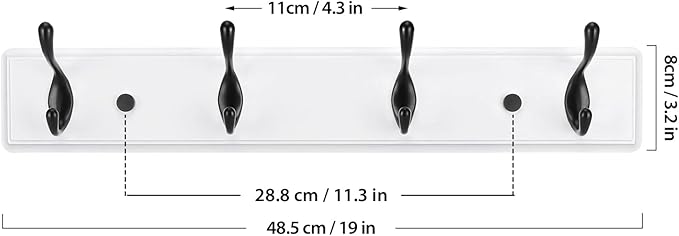 Wooden Coat Rack, Wall-Mounted Organizer for Closet, Entryway, Hallway, Foyer, Bedroom, Heavy Duty Double Hooks for Hanging Towels, Bags, Hats, Jackets, Key (WhiteBlack, 4 Hooks)