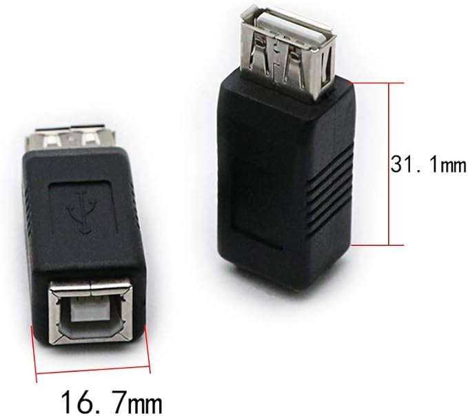 2 Pack USB 2.0 AF/BF Plug Type A Female to Type B Female Adapter Connector Converter Compatible with Laptop Computer Hard Drive Printer Camera