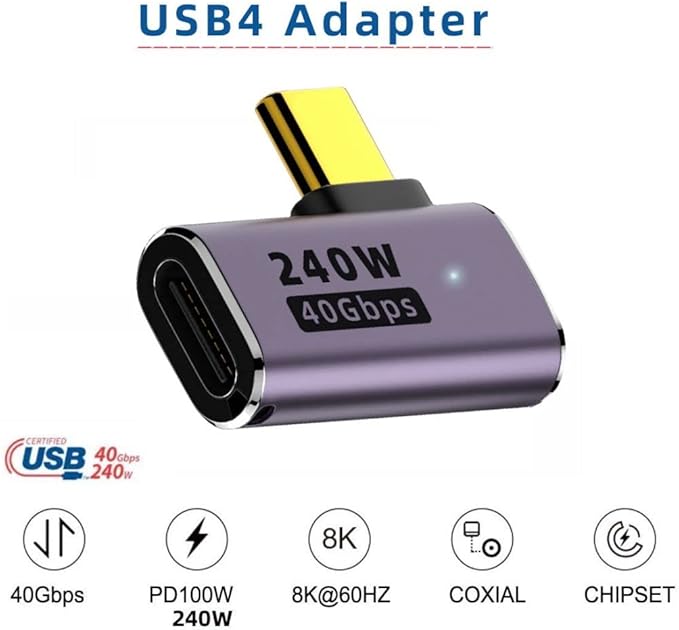chenyang USB C Connector,USB4 Type C Male to Female 240W Power 40Gbps Data 8K Video Adapter Right Angled for NS Phone Laptop