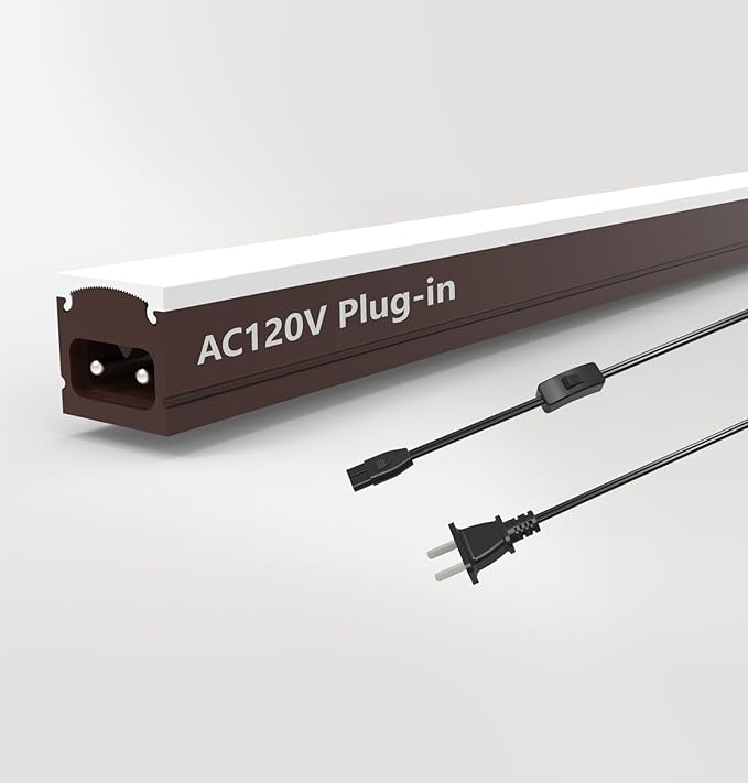 Under Cabinet Lighting Plug in, 12 Inch 1 Pc, Linkable AC120V 3CCT 3000K/4000K/5000K Ultra Slim, LED Under Cabinet Lights for Counter Light, Kitchen, Shelf, Sink, Workshop, Desk, Bronze