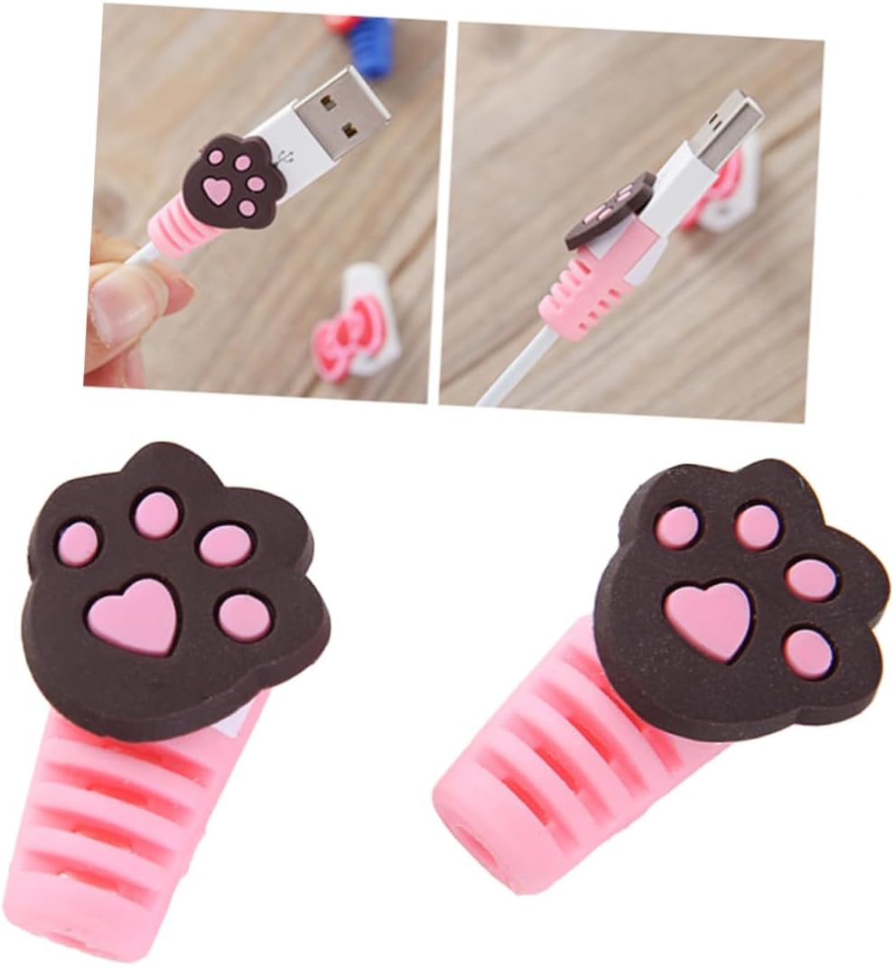OSALADI 10 Pcs Charger Cable Protector, Cute Mobile Cord Cover for Phone Charger Cable Ends, Pink Savers